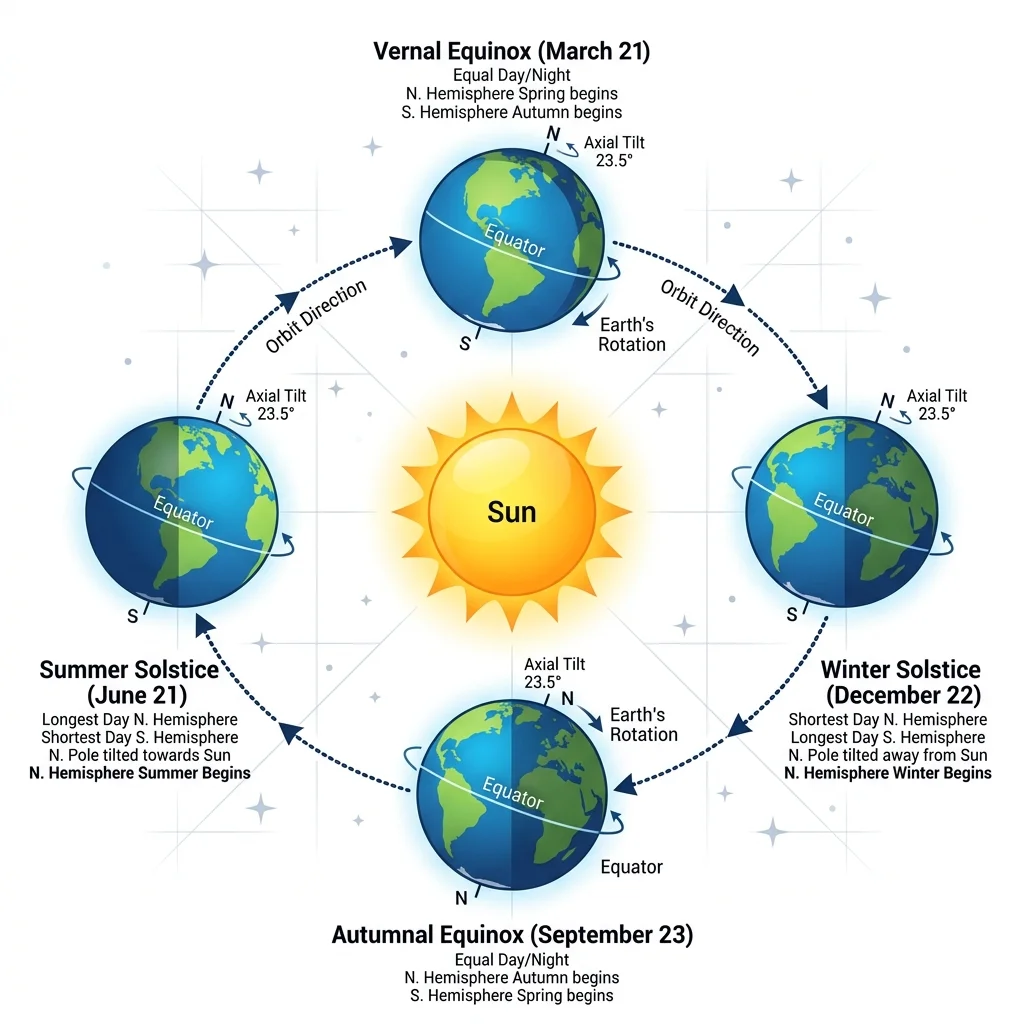 Earth's Orbit, Seasons, Solstices, and Equinoxes Diagram