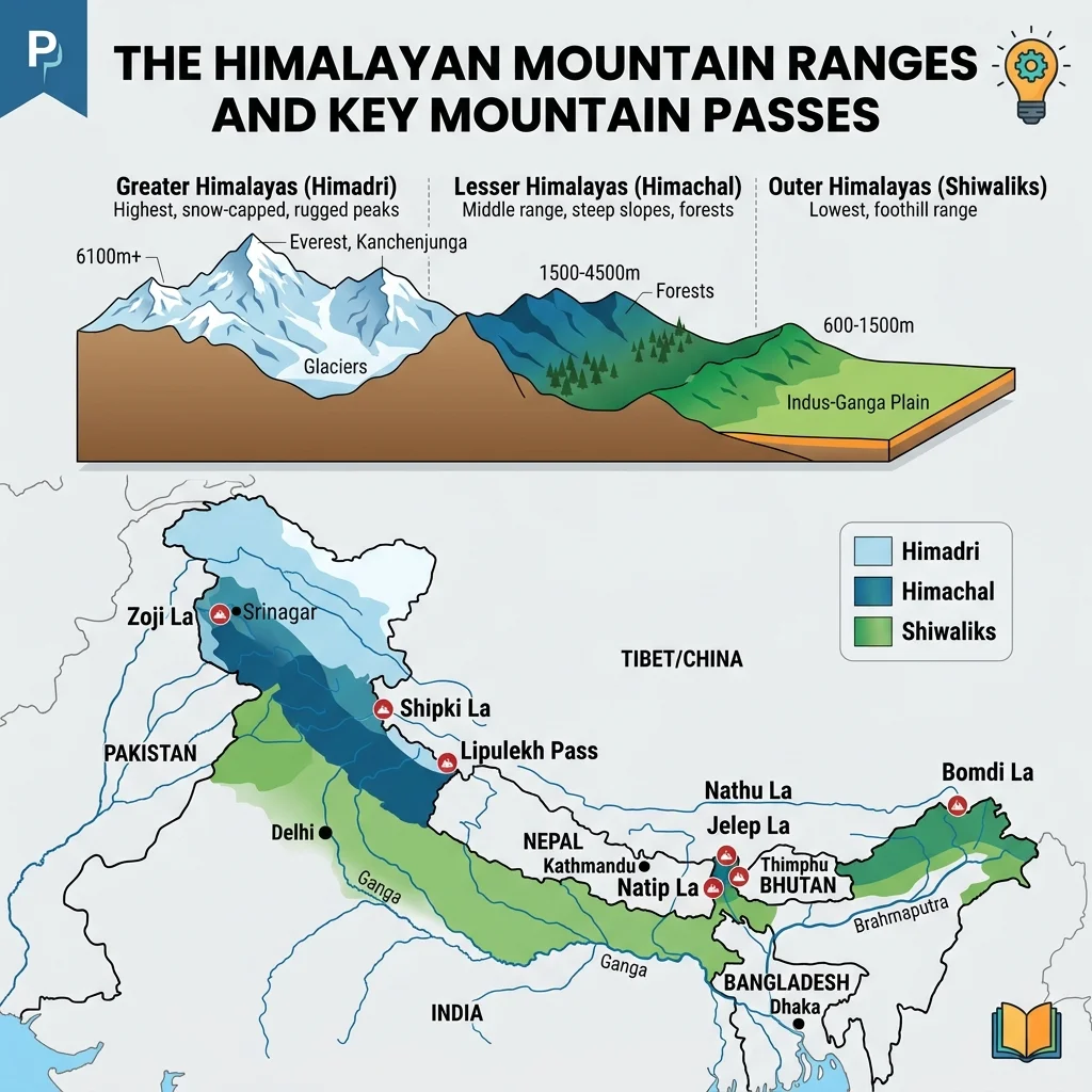 Himalayan Ranges and Key Passes Diagram