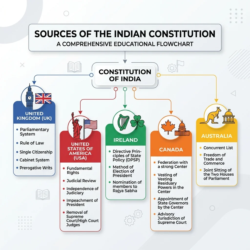 Borrowed Sources of the Indian Constitution Flowchart