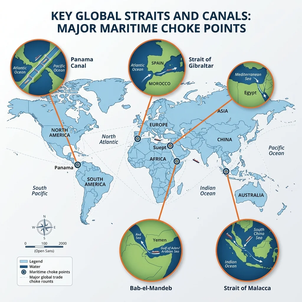 Global Straits and Canals Map